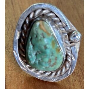 Old Pawn Navajo Sterling Silver Gem Grade Turquoise Ring Size 6